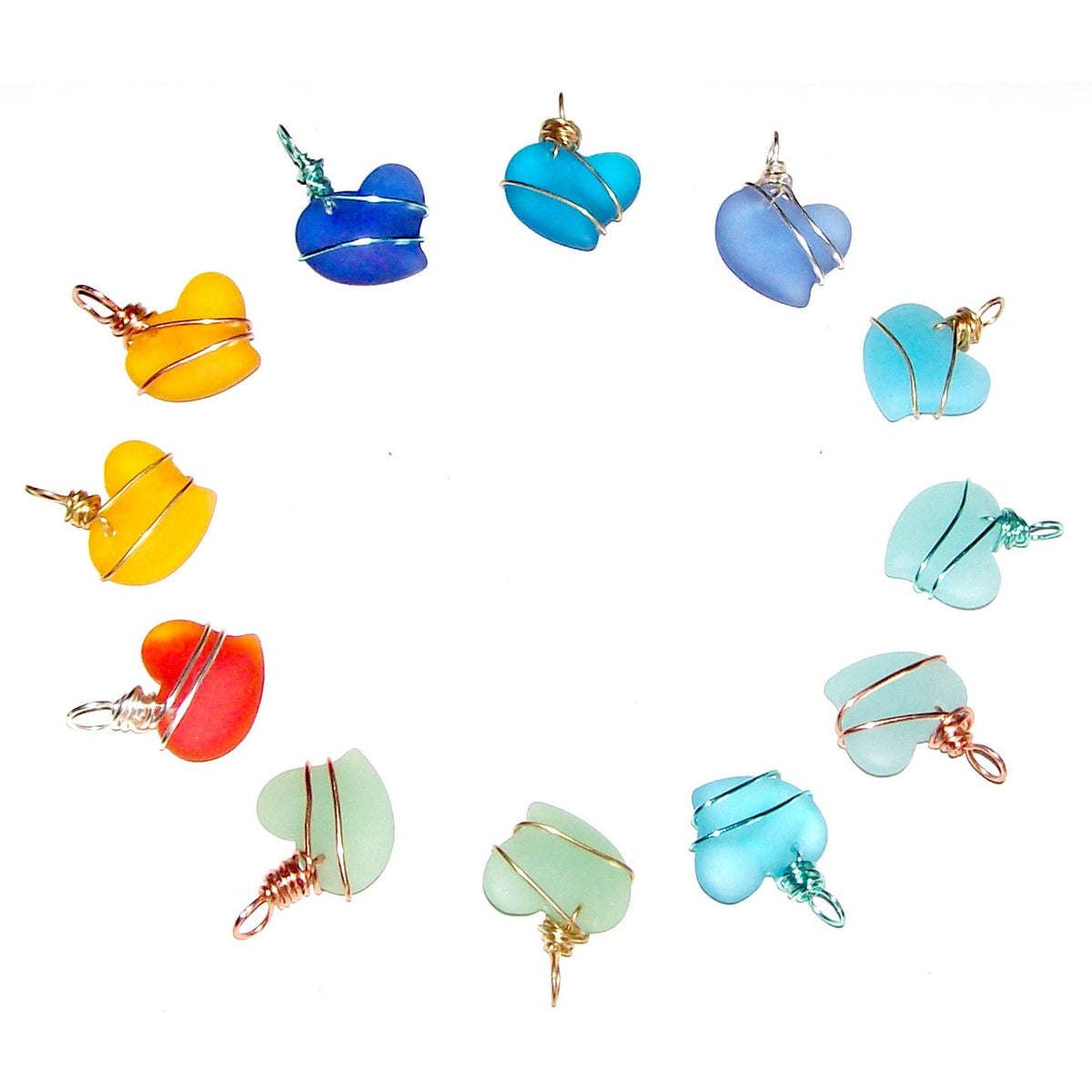 Artisan cultured SEA GLASS HEART necklace Copper non-tarnish 18mm wire-wrapped pendant & plated chain | U PICK