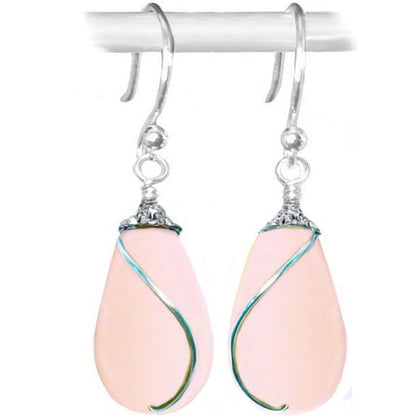 Artisan earrings sterling silver or 14kg-filled Sea Glass 18mm drop bead 25mm dangles - U PICK color