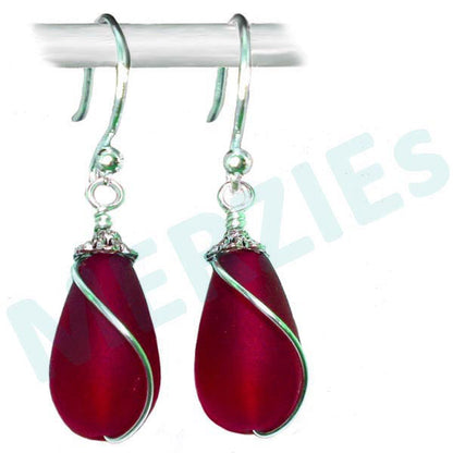 Artisan earrings sterling silver or 14kg-filled Sea Glass 18mm drop bead 25mm dangles - U PICK color
