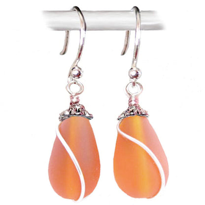 Artisan earrings sterling silver or 14kg-filled Sea Glass 18mm drop bead 25mm dangles - U PICK color