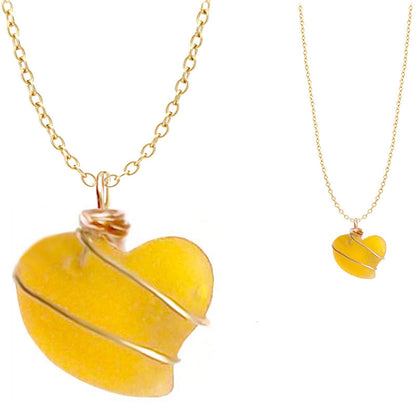 Artisan cultured SEA GLASS HEART necklace Copper non-tarnish 18mm wire-wrapped pendant & plated chain | U PICK